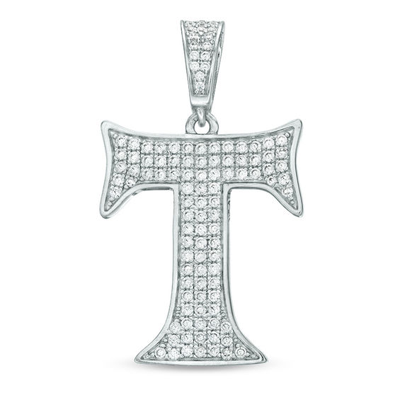 Cubic Zirconia Pavé "T" Initial Necklace Charm in Sterling Silver