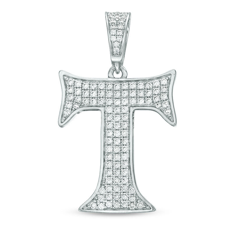 Cubic Zirconia Pavé "T" Initial Necklace Charm in Sterling Silver