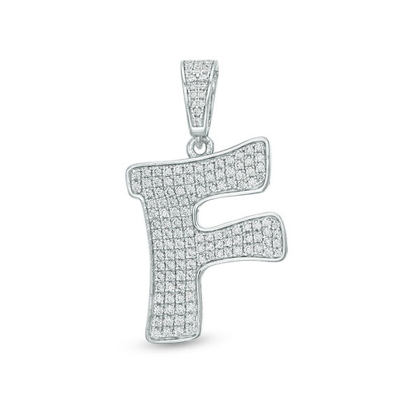Cubic Zirconia "F" Initial Charm Pendant in Sterling Silver