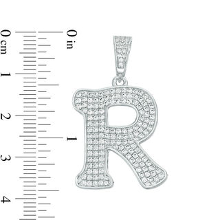 Cubic Zirconia "R" Initial Charm Pendant in Sterling Silver