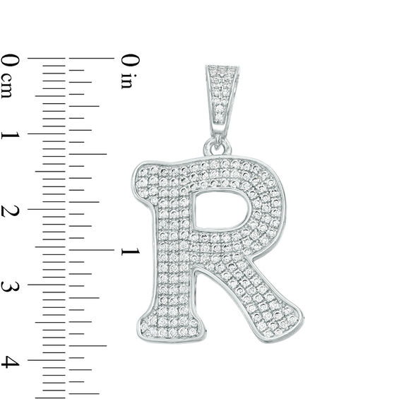 Cubic Zirconia "R" Initial Charm Pendant in Sterling Silver
