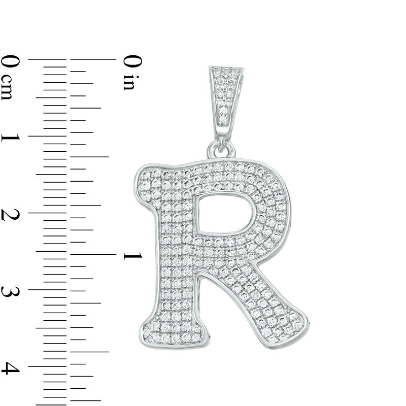Cubic Zirconia "R" Initial Charm Pendant in Sterling Silver