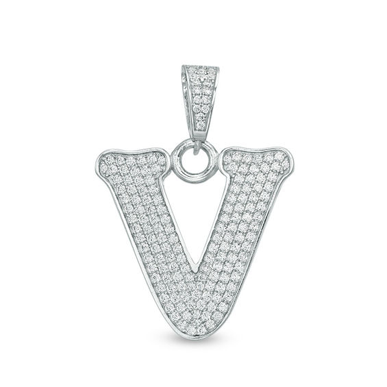 Cubic Zirconia "V" Initial Charm Pendant in Sterling Silver