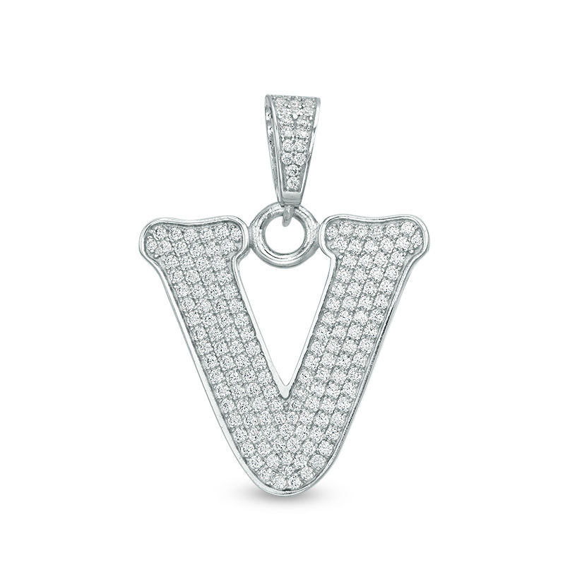 Main Image 1 of Cubic Zirconia "V" Initial Charm Pendant in Sterling Silver