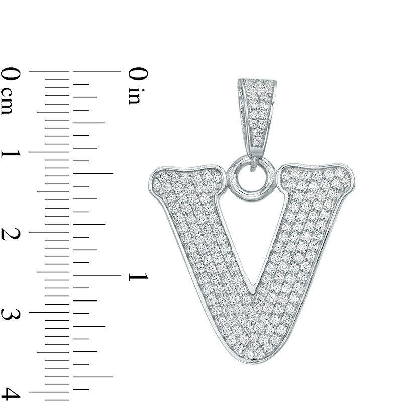 Main Image 2 of Cubic Zirconia "V" Initial Charm Pendant in Sterling Silver