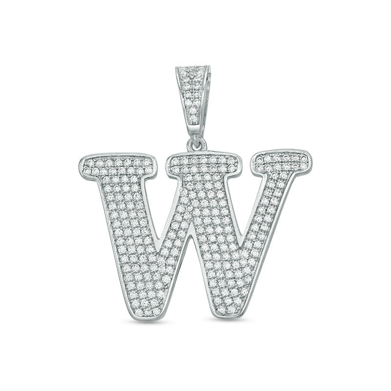 Cubic Zirconia "W" Initial Charm Pendant in Sterling Silver