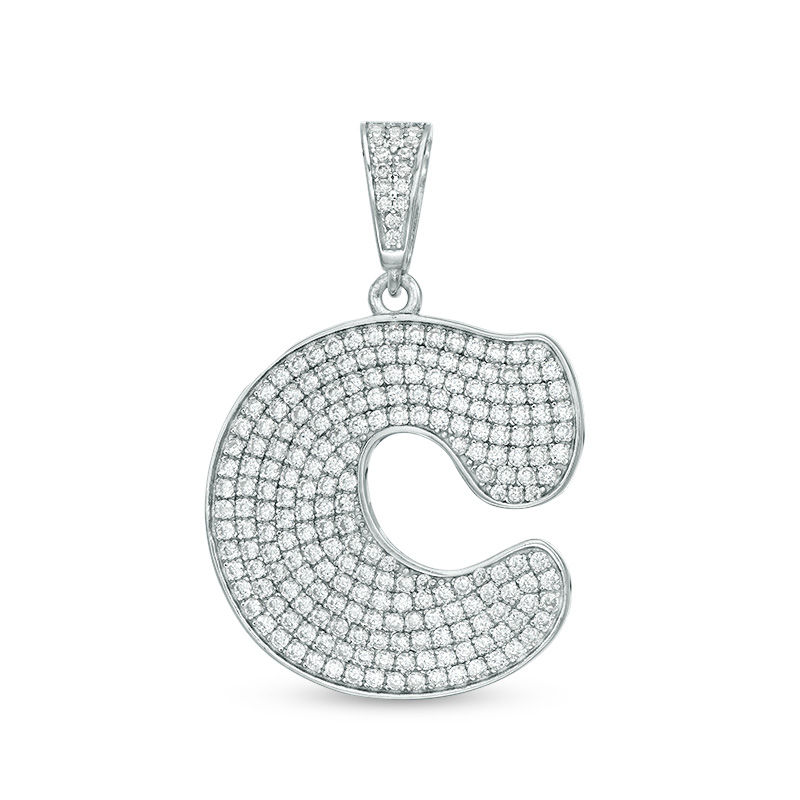 Cubic Zirconia "C" Initial Charm Pendant in Sterling Silver