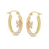 Thumbnail Image 1 of Diamond-Cut Butterfly Oval Hoop Earrings in 10K Tri-Tone Gold