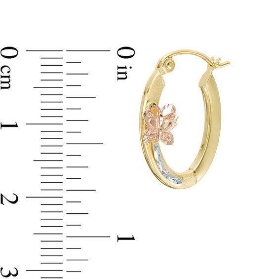 Diamond-Cut Butterfly Oval Hoop Earrings in 10K Tri-Tone Gold