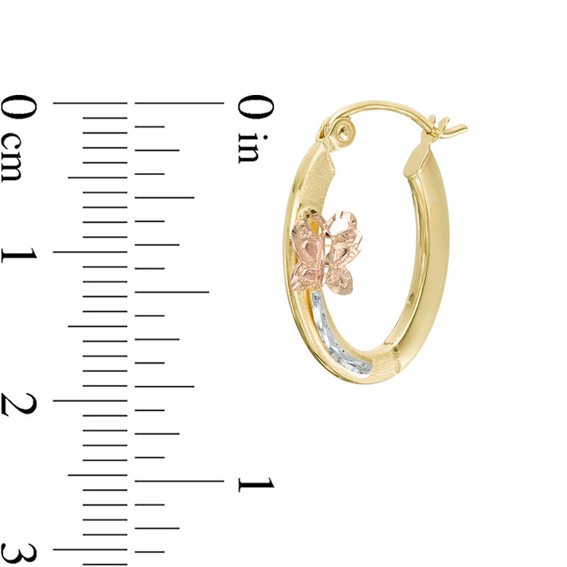 Main Image 2 of Diamond-Cut Butterfly Oval Hoop Earrings in 10K Tri-Tone Gold