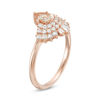 Thumbnail Image 1 of Pear-Shaped Morganite and Lab-Created White Sapphire Fan Ring in 10K Rose Gold