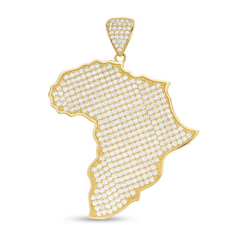 Cubic Zirconia Pavé Africa Necklace Charm in 10K Gold