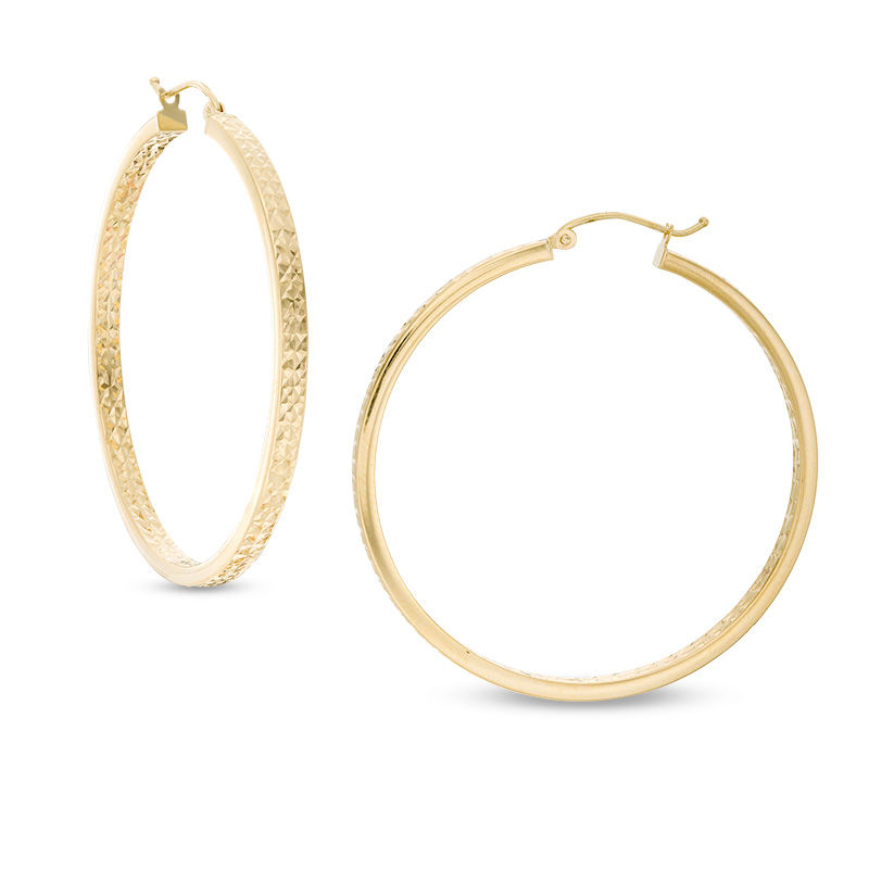 Main Image 1 of 43mm Diamond-Cut Square Tube Inside-Out Hoop Earrings in 14K Gold