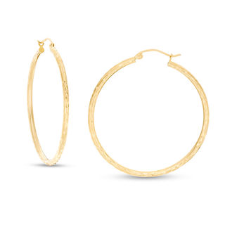 14K Tube Gold Diamond-Cut Hoop Earrings