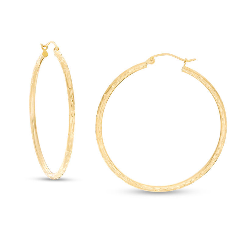 14K Tube Gold Diamond-Cut Hoop Earrings
