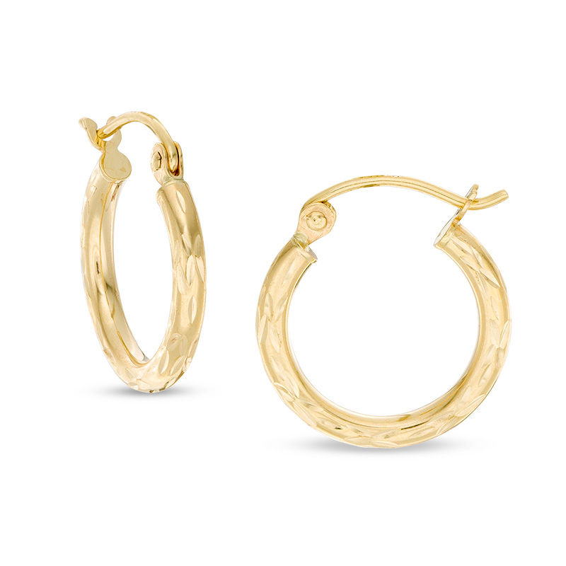 14K Tube Hollow Gold Diamond-Cut Hoops