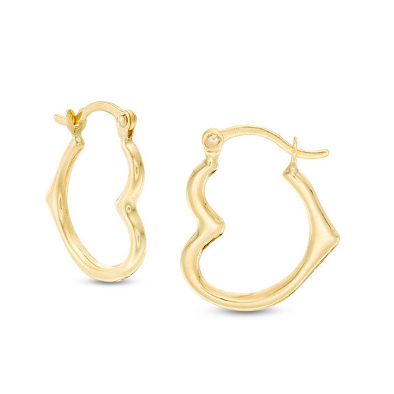 Tilted Heart Tube Hoop Earrings in 14K Gold