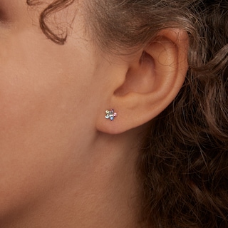 Multi-Color Crystal Daisy Stud Piercing Earrings in 14K Solid White Gold