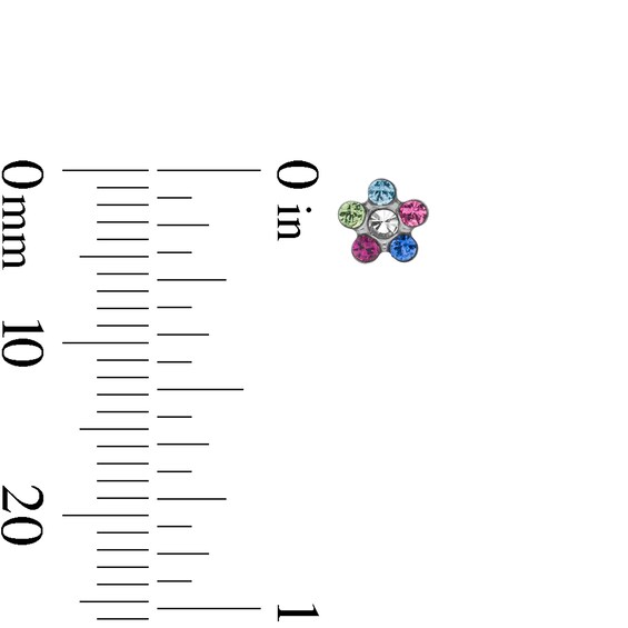 Multi-Color Crystal Daisy Stud Piercing Earrings in 14K Solid White Gold