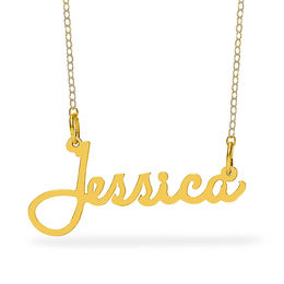 Script Name Necklace in Brass with 14K Gold Plate (1 Line)