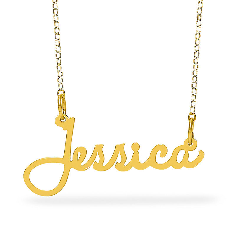 Script Name Necklace in Brass with 14K Gold Plate (1 Line)