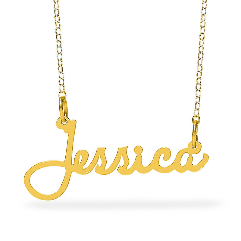 Main Image 1 of Script Name Necklace in Brass with 14K Gold Plate (1 Line)