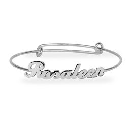 Script Name Adjustable Bangle in Brass with Silver Electroplate (1 Line)
