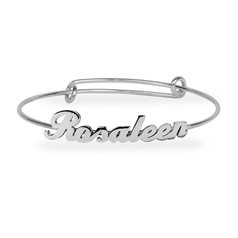 Main Image 1 of Script Name Adjustable Bangle in Brass with Silver Electroplate (1 Line)