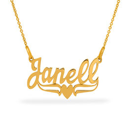 Script Name with Heart Accent and Open Scroll Necklace in Brass with 14K Gold Plate (1 Line)