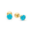 Thumbnail Image 1 of Child's Reversible 4mm Blue Cubic Zirconia and Polished Ball Stud Earrings in 14K Gold