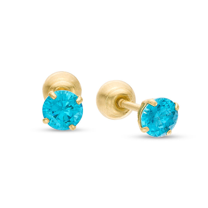 Main Image 1 of Child's Reversible 4mm Blue Cubic Zirconia and Polished Ball Stud Earrings in 14K Gold