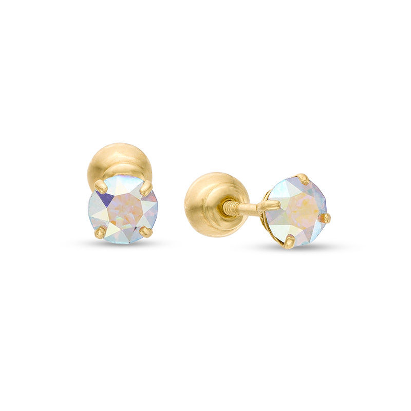 Child's Reversible 4mm Iridescent Cubic Zirconia and Polished Ball Stud Earrings in 14K Gold