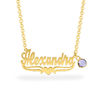 Thumbnail Image 1 of Simulated Birthstone Charm Name Necklace with Heart Accent in Sterling Silver with 14K Gold Plate (1 Stone and Name)