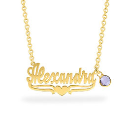 Simulated Birthstone Charm Name Necklace with Heart Accent in Sterling Silver with 14K Gold Plate (1 Stone and Name)