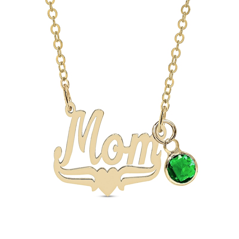 Main Image 2 of Simulated Birthstone Charm Name Necklace with Heart Accent in Sterling Silver with 14K Gold Plate (1 Stone and Name)