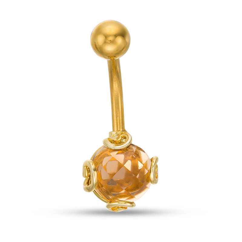 Main Image 1 of 014 Gauge Yellow Glass Ball with Swirl Accent Belly Button Ring in Stainless Steel with Yellow IP