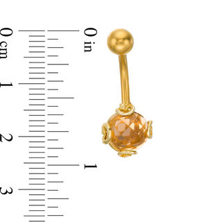 014 Gauge Yellow Glass Ball with Swirl Accent Belly Button Ring in Stainless Steel with Yellow IP
