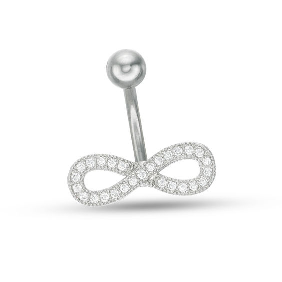 014 Gauge Cubic Zirconia Beaded Infinity Belly Button Ring in Stainless Steel