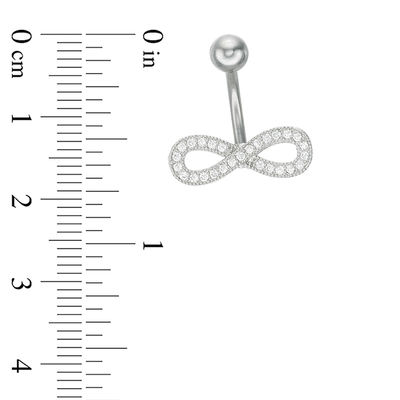 014 Gauge Cubic Zirconia Beaded Infinity Belly Button Ring in Stainless Steel