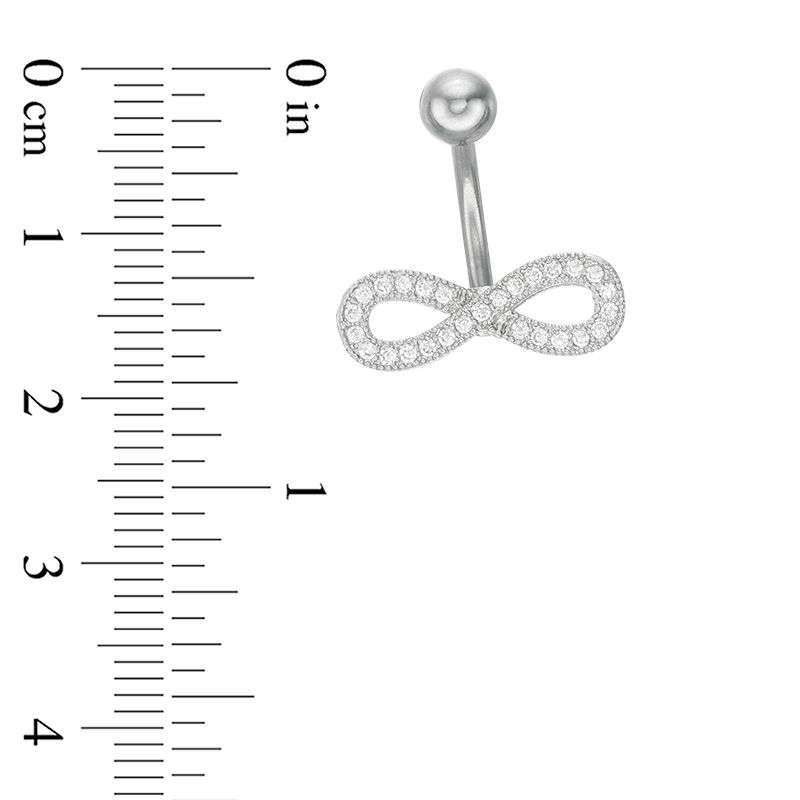 014 Gauge Cubic Zirconia Beaded Infinity Belly Button Ring in Stainless Steel