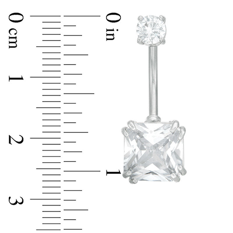 Main Image 2 of 014 Gauge Asscher-Cut Cubic Zirconia Belly Button Ring in Stainless Steel