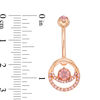 014 Gauge Pink Crystal and Cubic Zirconia Double Circle Belly Button Ring in Stainless Steel with Rose-Tone IP