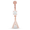 Thumbnail Image 1 of Rose Ion Plated CZ Trillion-Cut Frame Dangle Belly Button Ring - 14G