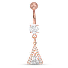 014 Gauge Trillion-cut Cubic Zirconia Frame Dangle Belly Button Ring in Solid Stainless Steel with Rose IP
