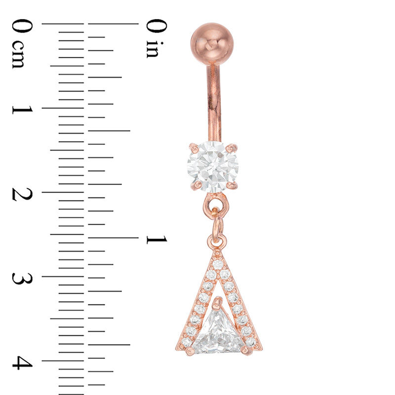 Rose Ion Plated CZ Trillion-Cut Frame Dangle Belly Button Ring - 14G