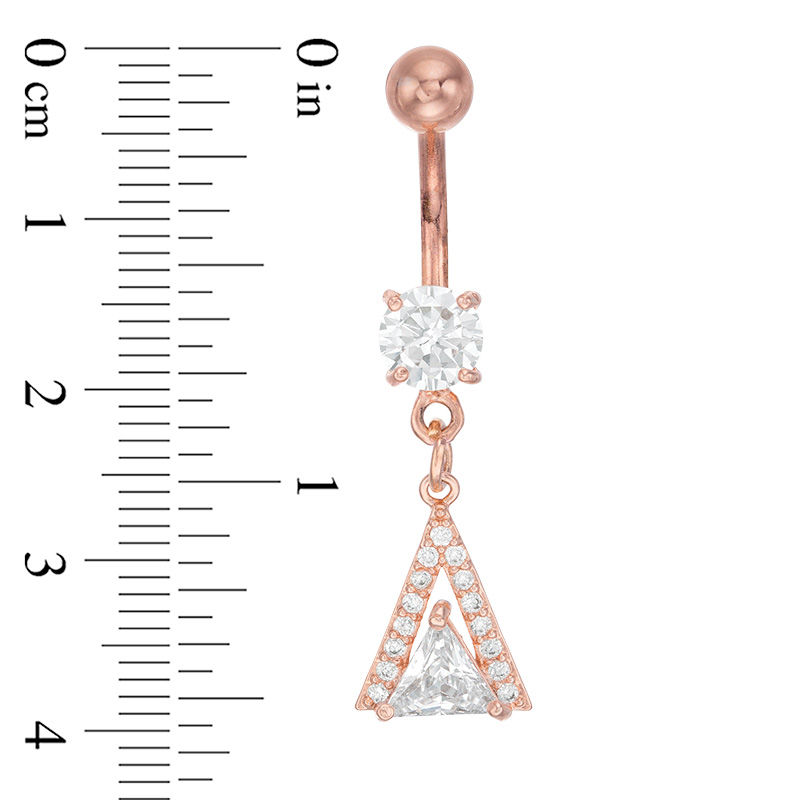 Main Image 2 of Rose Ion Plated CZ Trillion-Cut Frame Dangle Belly Button Ring - 14G