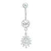 Thumbnail Image 0 of 014 Gauge Pear-Shaped Cubic Zirconia and Crystal Frame Belly Button Ring in Stainless Steel and Brass