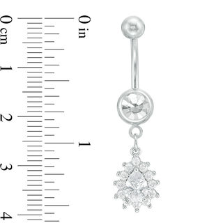 014 Gauge Pear-Shaped Cubic Zirconia and Crystal Frame Belly Button Ring in Stainless Steel and Brass