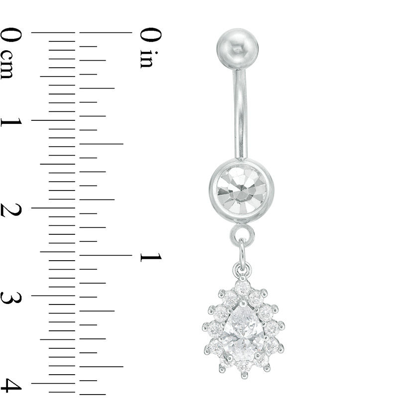 014 Gauge Pear-Shaped Cubic Zirconia and Crystal Frame Belly Button Ring in Stainless Steel and Brass