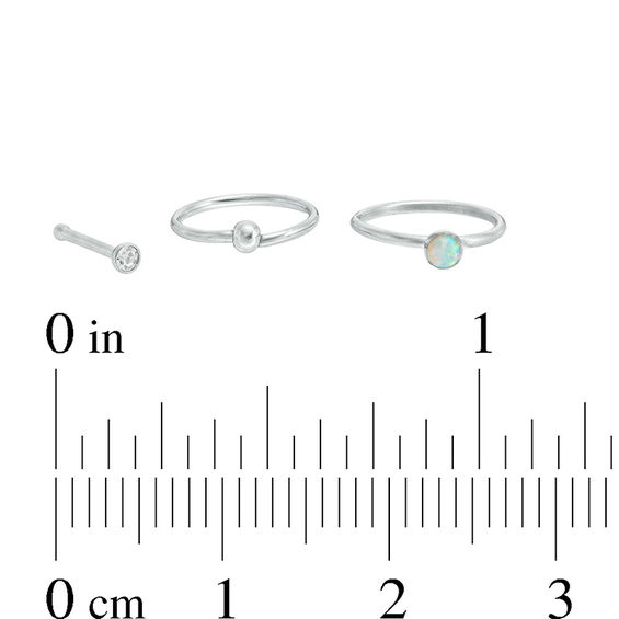 020 Gauge Simulated Opal and Cubic Zirconia Nose Stud and Ring Set in Stainless Steel